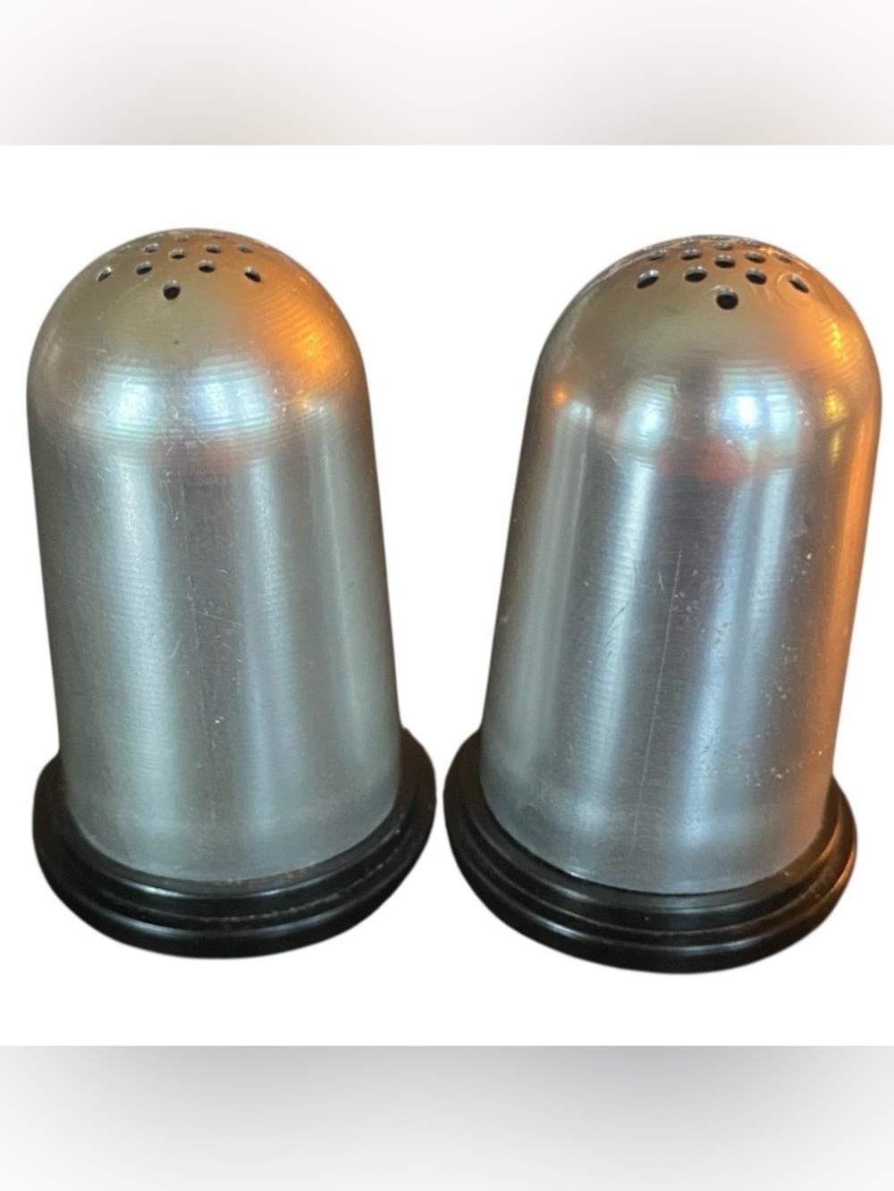 Vtg Salt Pepper Shakers Silver Aluminum Art Deco Mid Century MCM Grannycore 50s
